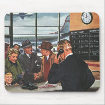 Vintage Airline Ticket Counter with Passengers Mousepad
