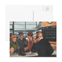Vintage Airline Ticket Counter with Passengers Post Card