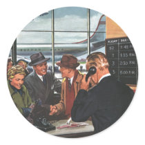 Vintage Airline Ticket Counter with Passengers Round Stickers