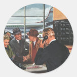 Vintage Airline Ticket Counter with Passengers Round Stickers