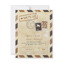 Vintage Airmail Card Save the Date Personalized Announcements