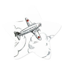 Vintage Airplane Black and White Drawing Star Sticker