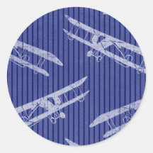 Vintage Airplane Blue Round Sticker