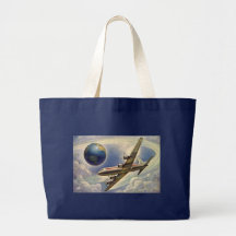 Vintage Airplane Flying Around the World in Clouds Tote Bag
