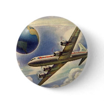 Vintage Airplane Flying Around the World in Clouds Pinback Buttons