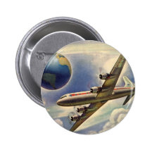 Vintage Airplane Flying Around the World in Clouds Pinback Buttons