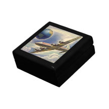 Vintage Airplane Flying Around the World in Clouds Jewelry Boxes