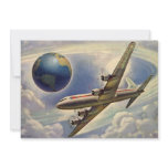 Vintage Airplane Flying Around the World in Clouds Personalized Invites