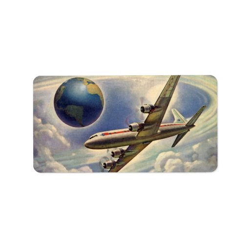 Vintage Airplane Flying Around the World in Clouds Personalized Address Labels
