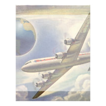 Vintage Airplane Flying Around the World in Clouds Custom Letterhead