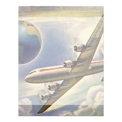 Vintage Airplane Flying Around the World in Clouds Custom Letterhead