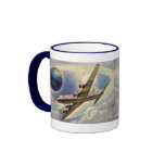 Vintage Airplane Flying Around the World in Clouds Mugs