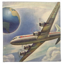 Vintage Airplane Flying Around the World in Clouds Napkins