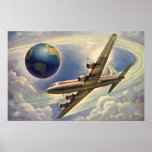 Vintage Airplane Flying Around the World in Clouds Print