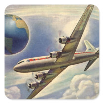 Vintage Airplane Flying Around the World in Clouds Sticker