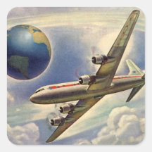 Vintage Airplane Flying Around the World in Clouds Sticker