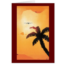 Vintage Airplane Flying Over Hawaii and Palm Tree Cards
