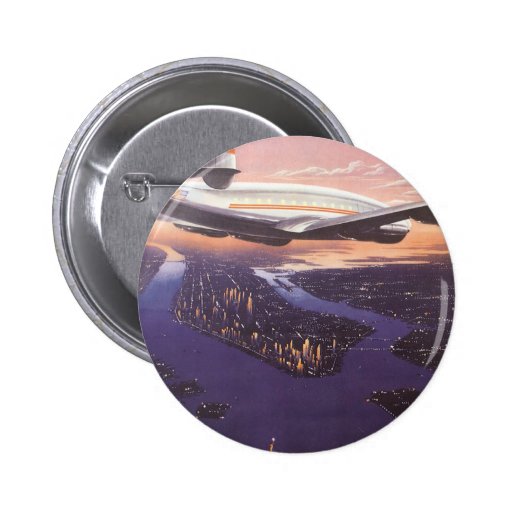 Vintage Airplane over Hudson River, New York City Pinback Buttons