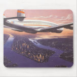 Vintage Airplane over Hudson River, New York City Mouse Pad
