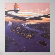 Vintage Airplane over Hudson River, New York City Posters
