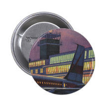Vintage Airport, Passengers Boarding Airplane Pinback Button