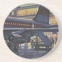 Vintage Airport, Passengers Boarding Airplane Beverage Coaster