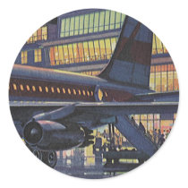 Vintage Airport, Passengers Boarding Airplane Round Sticker