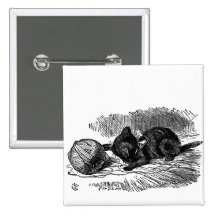 Vintage Alice in Wonderland black cat book drawing Pinback Button