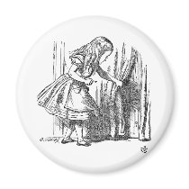 Vintage Alice in Wonderland looking for the door