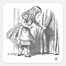 Vintage Alice in Wonderland looking for the door Square Stickers