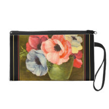Vintage  Anemones Pink Red Blue Bagettes Bag Wristlets