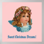 Vintage Angel Blue Wings Christmas Dreams CH404 Posters