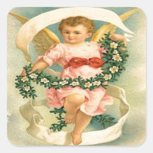 Vintage, Angel Holding White Flowers Square Sticker