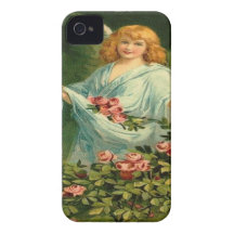 Vintage, Angel & Pink Roses iPhone 4 Case