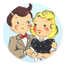 Vintage Anniversary Couple Round Stickers