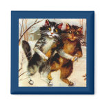 VINTAGE ANTHROPOMORPHIC SET OF SKATING CATS MAGNET