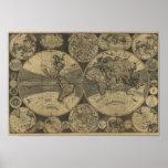 Vintage Antique 1702 World Map by George Willdey Posters