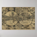 Vintage Antique 1702 World Map by George Willdey posters