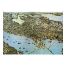 Vintage Antique Aerial Map of Seattle, Washington Personalized Invite