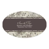 Vintage Antique Floral Save the Date - "Cambridge" Oval Stickers