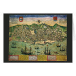 Vintage Antique Map; Town Plan of Lisbon, 1598 Greeting Cards