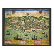 Vintage Antique Map; Town Plan of Lisbon, 1598 Personalized Announcement