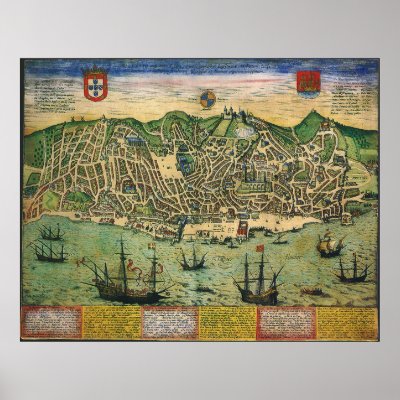 Vintage Antique Map; Town Plan of Lisbon, 1598 Poster by YesterdayCafe