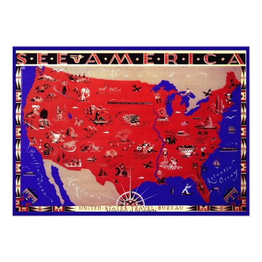 Vintage Antique Map United States of America, USA Invite