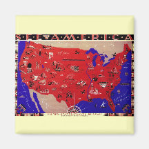Vintage Antique Map United States of America, USA Refrigerator Magnets