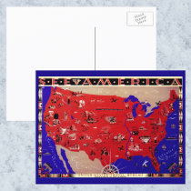 Vintage Antique Map United States of America, USA Post Card