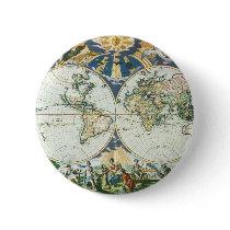 Vintage Antique Old World Map by Pieter Goos, 1666 Pinback Button