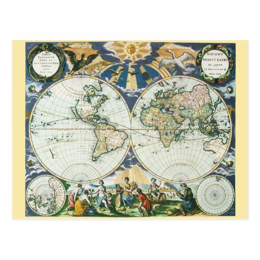 Vintage Antique Old World Map by Pieter Goos, 1666 Postcard