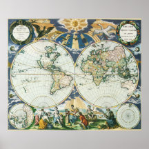 Vintage Antique Old World Map by Pieter Goos, 1666 Poster