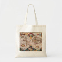 Vintage Antique Old World Map Design Faded Print Canvas Bags